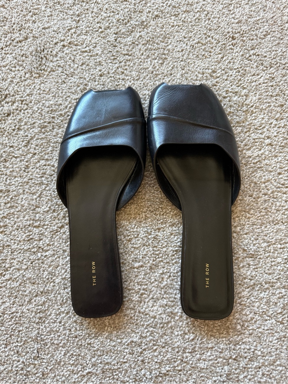 The Row Milla Black Leather Slides